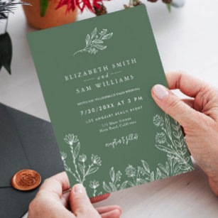 Periwinkle Emerald Green Boho Modern Wedding  Invitation