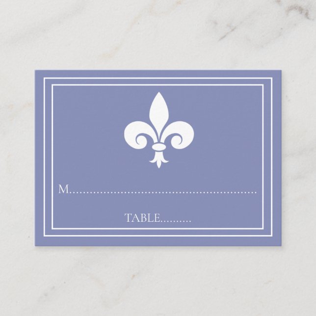 Periwinkle Fleur de Lis Wedding Place Cards (Front)