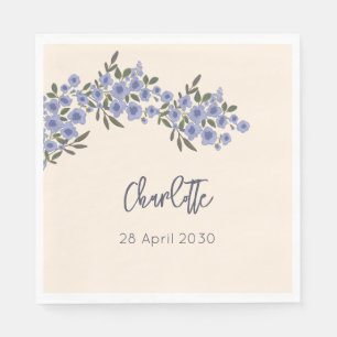 Periwinkle Floral Blooms Modern Custom Name Napkin