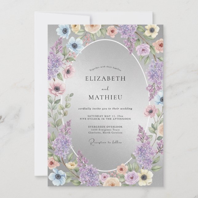 Periwinkle Floral Embrace Wedding Invitation (Front)