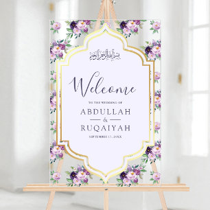 Periwinkle Floral Gold Muslim Wedding Welcome Acrylic Sign
