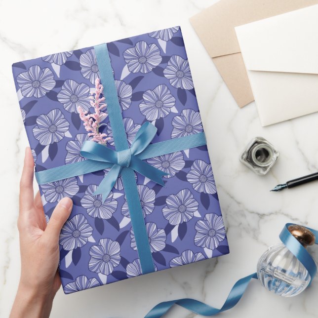 Periwinkle Floral Line Art Very Peri Wrapping Paper (Gifting)