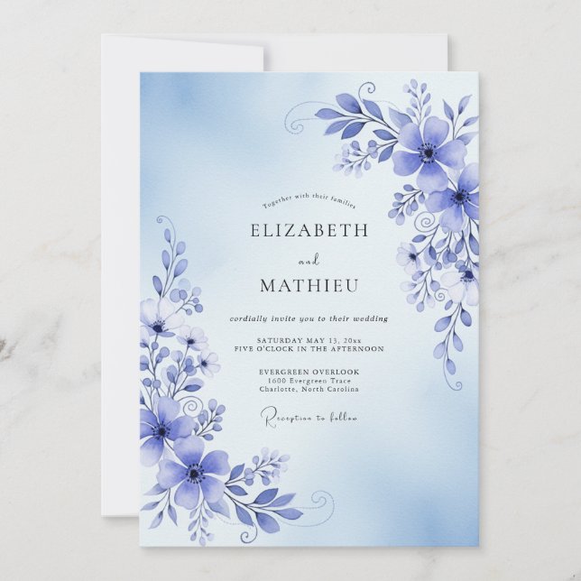 Periwinkle Floral Romance Wedding Invitation (Front)