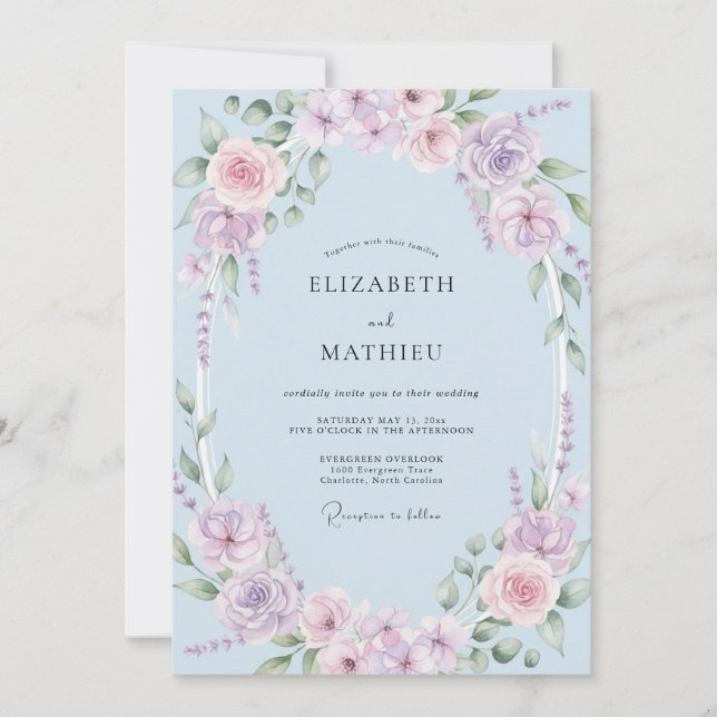Periwinkle Floral Swirl Wedding Invitation (Front)