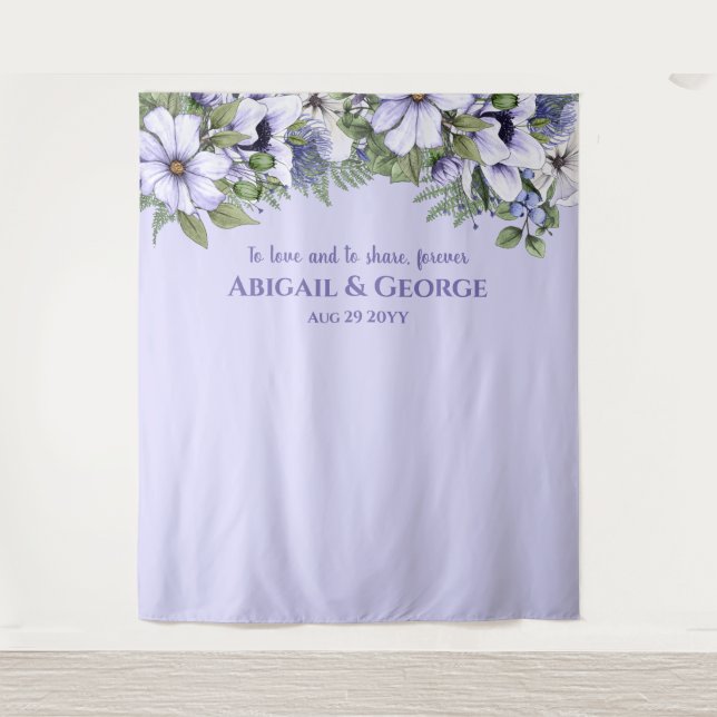 Periwinkle Florals Photo Wall Backdrop Wedding Tapestry (Front)