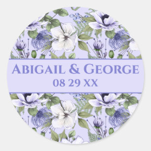 Periwinkle Florals Purple Wedding Favour Classic Round Sticker