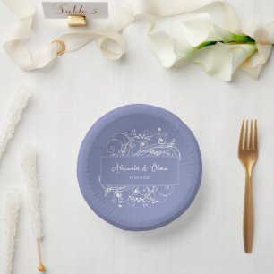 Periwinkle Flourish Wedding Shower Paper Bowls Plate