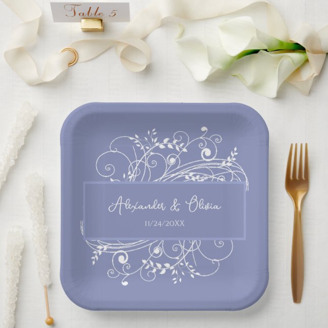Periwinkle Flourish Wedding Shower Paper Plates (Wedding)