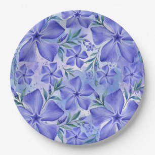 Periwinkle Flowers Blue Violet Vinca Blossoms Paper Plate