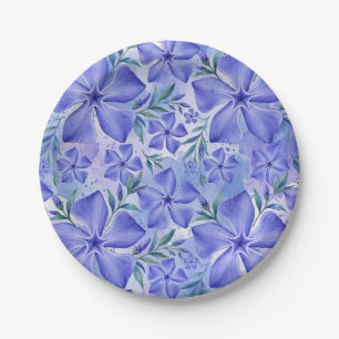 Periwinkle Flowers Blue Violet Vinca Blossoms Paper Plate