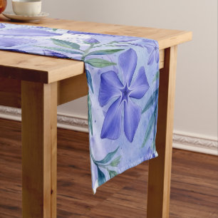 Periwinkle Flowers Blue Violet Vinca Blossoms Short Table Runner