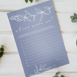 Periwinkle Flowers Game Where Were We<br><div class="desc">Periwinkle Flowers Bridal Shower Game.  Matching items to complete your event collection are available in our Zazzle store!</div>