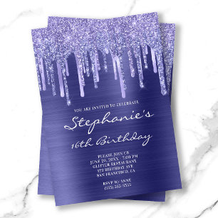 Periwinkle Foil and Glitter Drip 16th Birthday Invitation