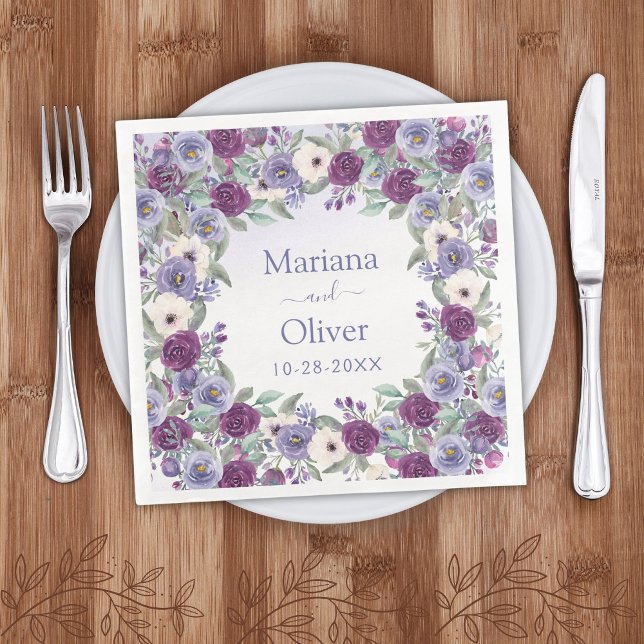 Periwinkle Fuchsia Blush Watercolor Floral Wedding Napkin (Creator Uploaded)