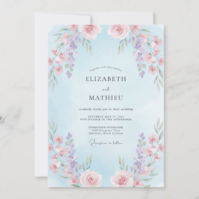 Periwinkle Gentle Floral Wedding Invitation (Front)