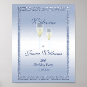 Periwinkle Glitter & Champagne Flutes Birthday Poster
