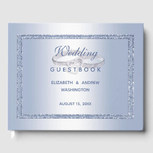 Periwinkle Glitter & Silver Wedding Rings  Guest Book