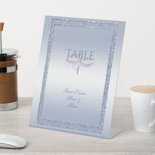 Periwinkle Glitter & Silver Wedding Rings  Pedestal Sign (In SItu)