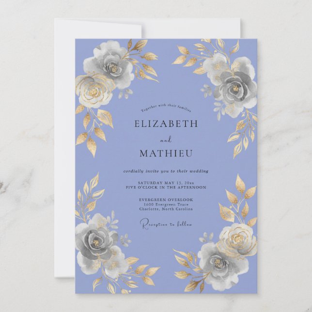 Periwinkle Gold Painted Wedding Invitation (Front)