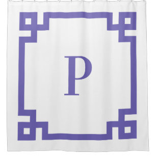 Periwinkle Greek Key Bold Border Monogram Shower Curtain