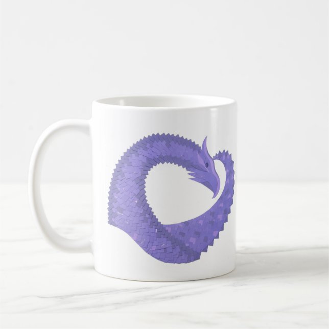 Periwinkle heart dragon on white coffee mug (Left)