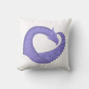 Periwinkle heart dragon on white cushion