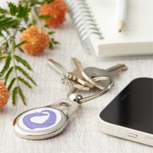 Periwinkle heart dragon on white key ring