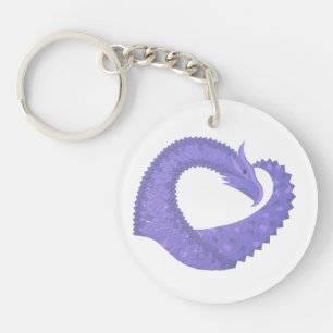 Periwinkle heart dragon on white key ring