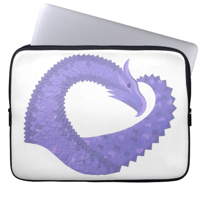 Periwinkle heart dragon on white laptop sleeve (Front)