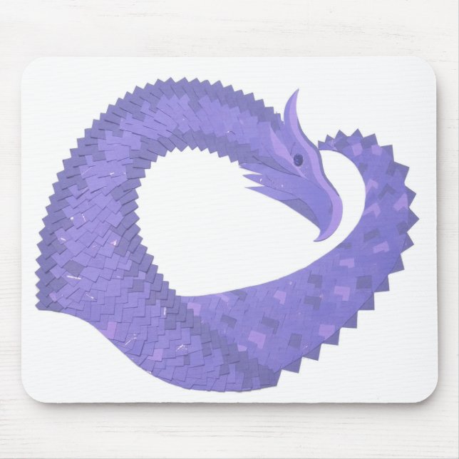 Periwinkle heart dragon on white mouse pad (Front)