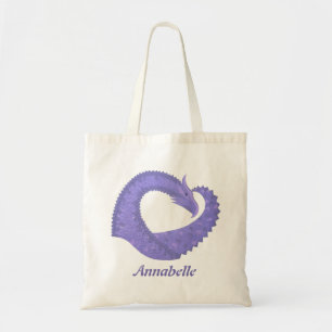 Periwinkle heart dragon on white tote bag