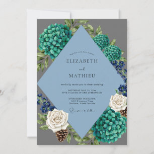 Periwinkle Hydrangea Eucalyptus Wedding Invitation