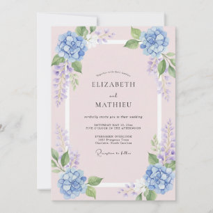 Periwinkle Hydrangea Wisteria Wedding Invitation