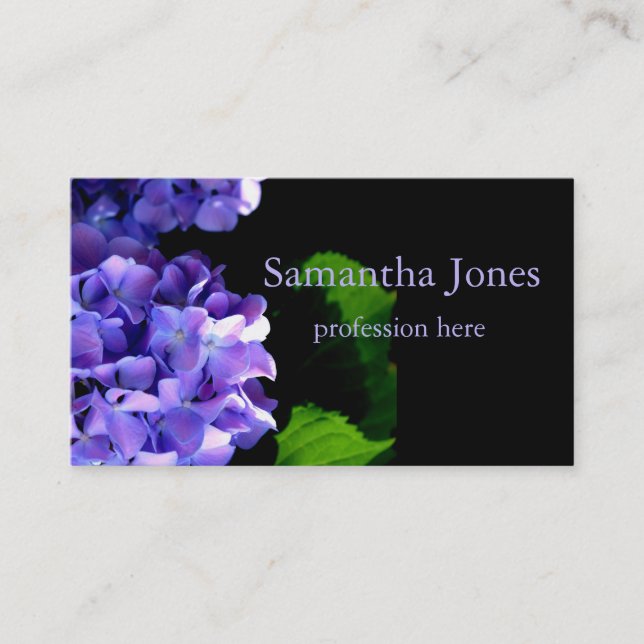 Periwinkle hydrangeas purple blue flower floral business card (Front)