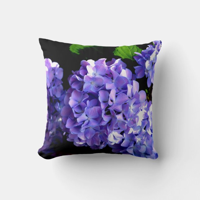 Periwinkle hydrangeas purple blue flower floral cushion (Front)