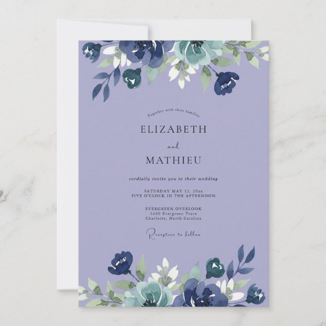 Periwinkle Indigo Painted Wedding Invitation (Front)