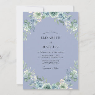 Periwinkle Ivory Peony Wedding Invitation