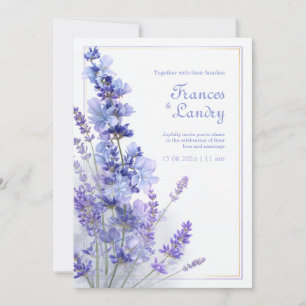 Periwinkle Lavender Gold Filigree Frame Wedding Invitation