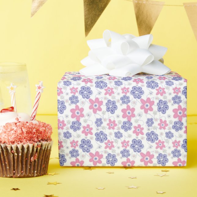 Periwinkle Lavender Pink Flowers Wrapping Paper (Birthday Party)