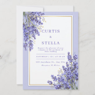 Periwinkle Lavender Romantic Gold Frame Wedding Invitation