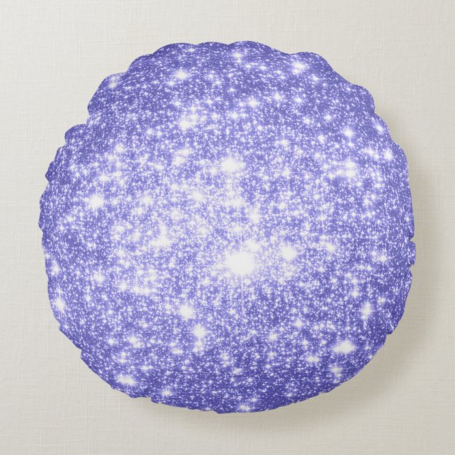 Periwinkle Lavender Sparkle Stars Round Pillow (Front)