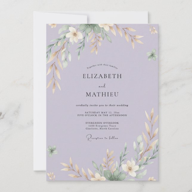 Periwinkle Leafy Wedding Invitation (Front)