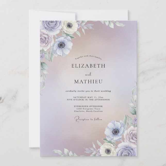 Periwinkle Lilac Anemone Wedding Invitation (Front)