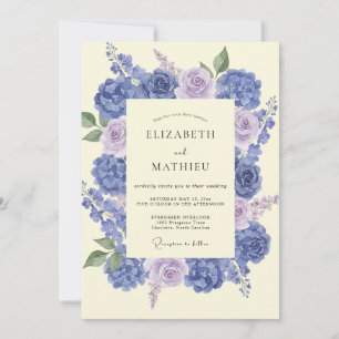 Periwinkle Lilac Hydrangea Muted Eucalyptus Weddin Invitation