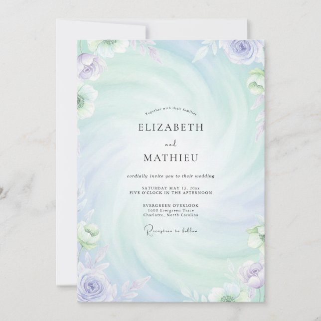 Periwinkle Lilac Hydrangea Sage Wedding Invitation (Front)