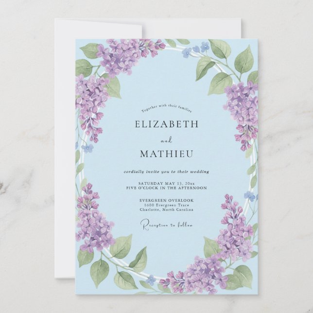 Periwinkle Lilac Painted Wedding Invitation (Front)
