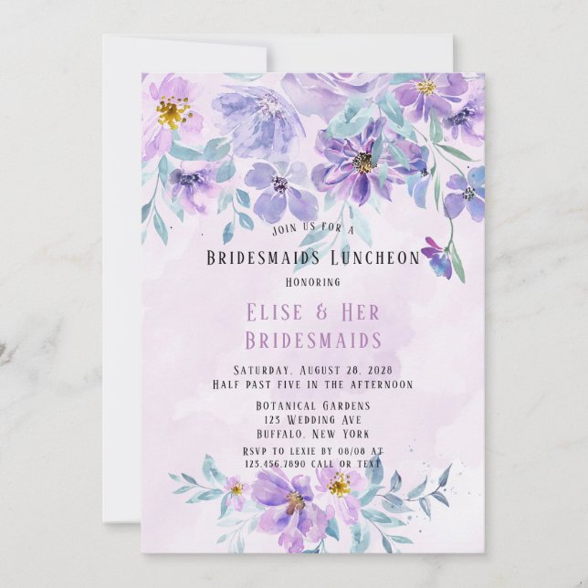 Periwinkle Lilac Peony Wreath Bridesmaids Luncheon Invitation (Front)