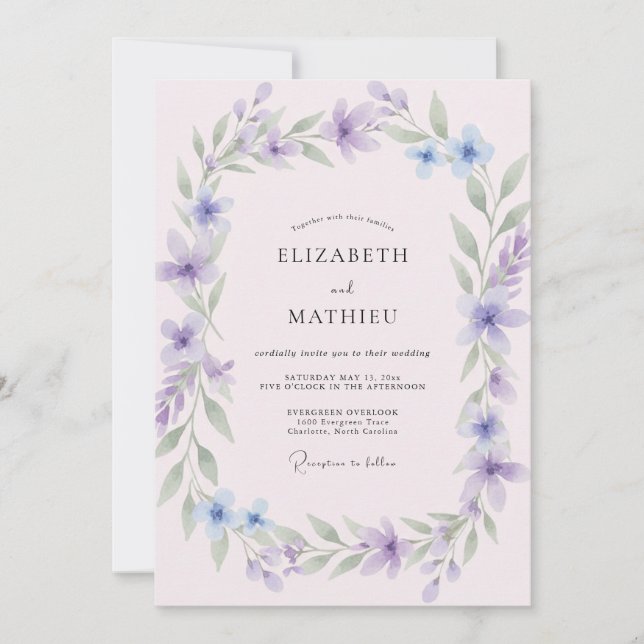Periwinkle Lilac Vine Wedding Invitation (Front)