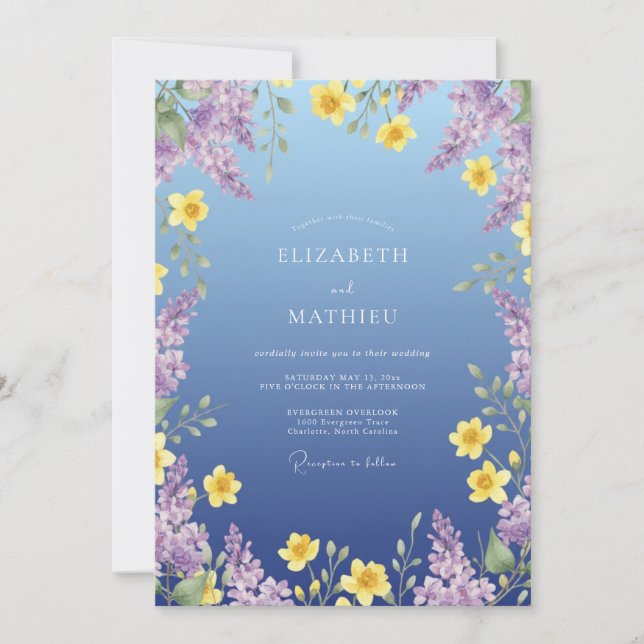 Periwinkle Lilac Wildflower Wedding Invitation (Front)