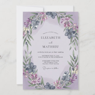 Periwinkle Lilac Wreath Wedding Invitation